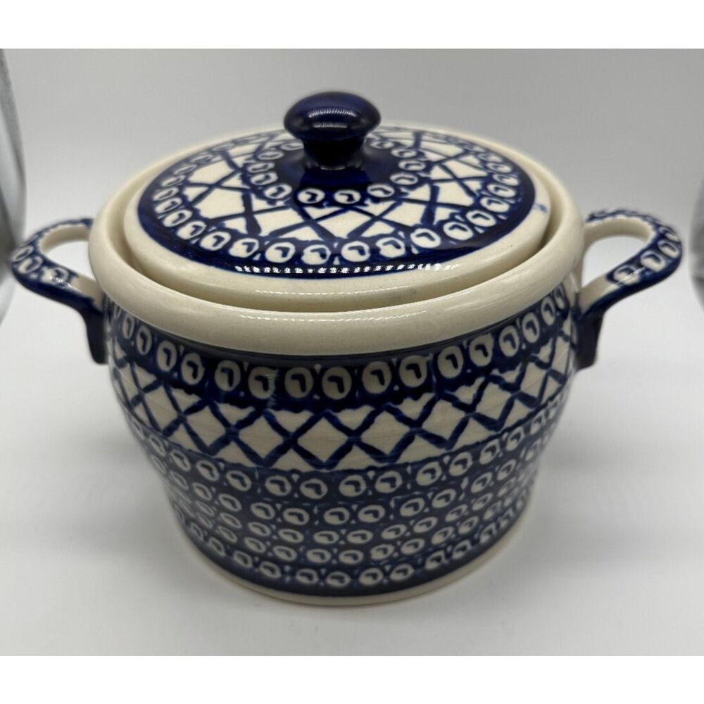 Polish Stoneware Boleslawiec 7” Canister Cookie Jar With Lid T4 Handmade Poland
